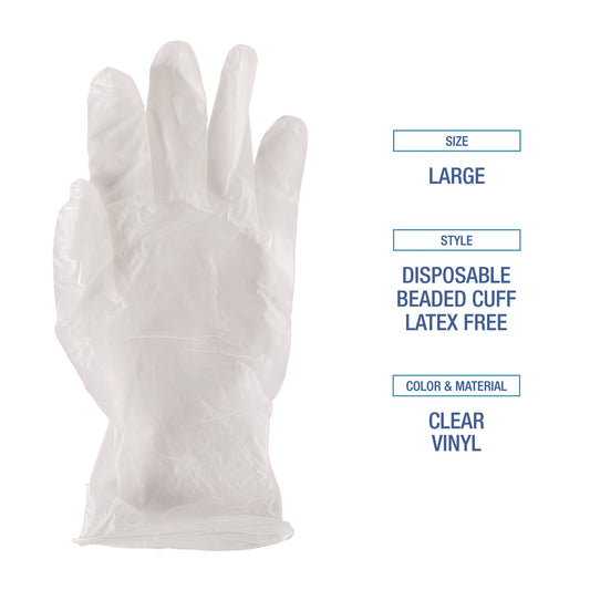 Large Vinyl Gloves, Clear, 100/Box