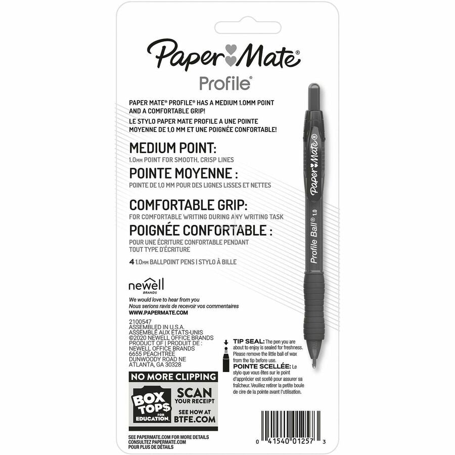 Paper Mate Profile Retractable Ballpoint Pen, Black, 4/Pack
