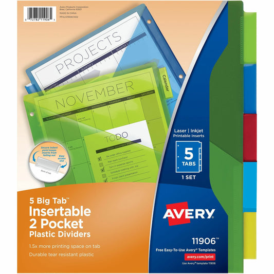 Big Tab Insertable 2-Pocket Dividers, 5-Tab