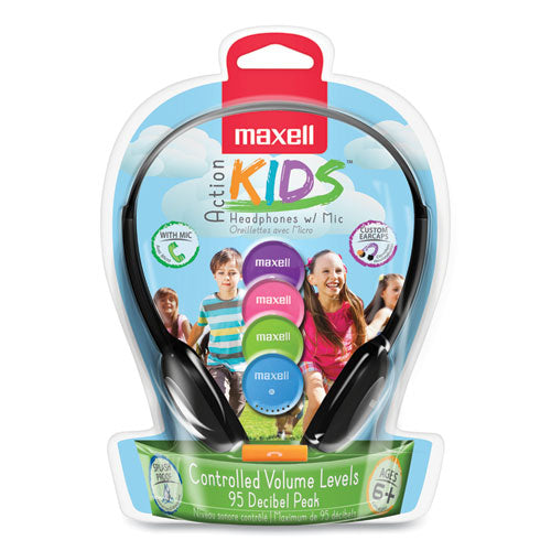Maxell 195004 Action Kids Safe Headphones with Microphone, Black