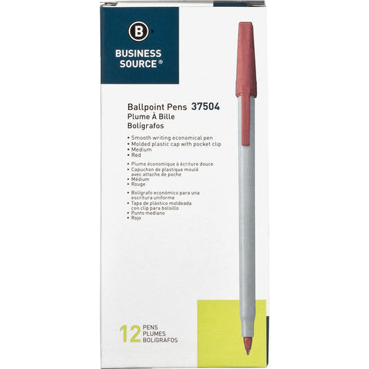 Medium Point Ballpoint Stick Pens, Red, Dozen