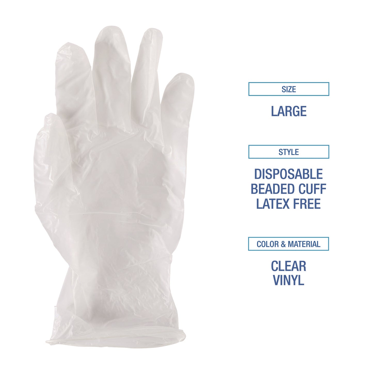 Large Vinyl Gloves, Clear, 100/Box