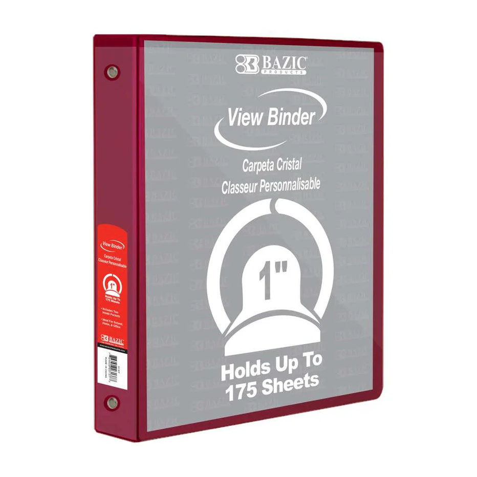 1" Round Ring View Binder, Assorted, Each