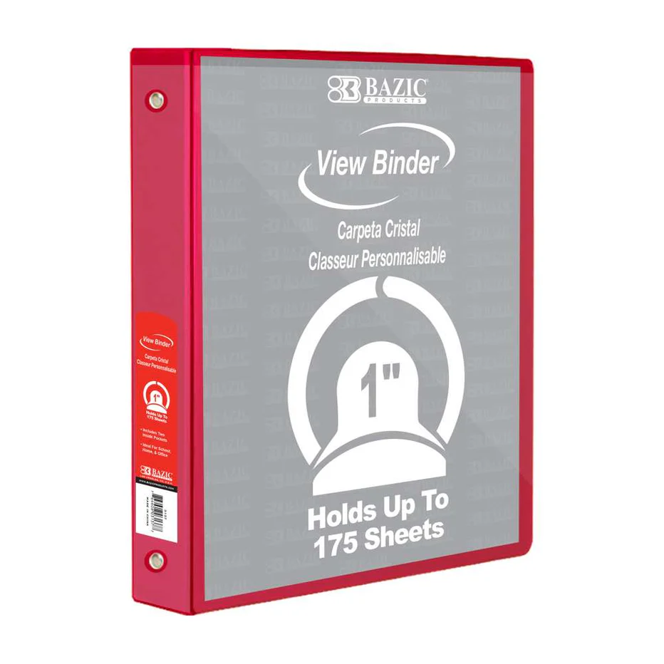 1" Round Ring View Binder, Assorted, Each