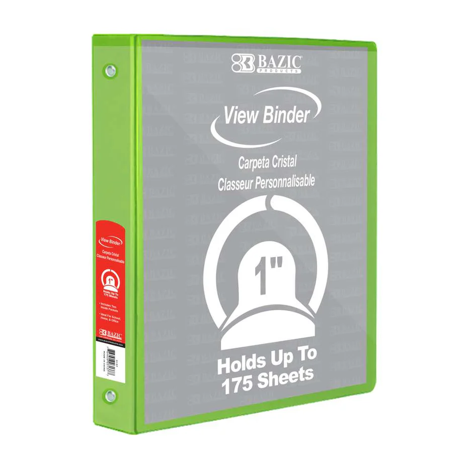 1" Round Ring View Binder, Assorted, Each