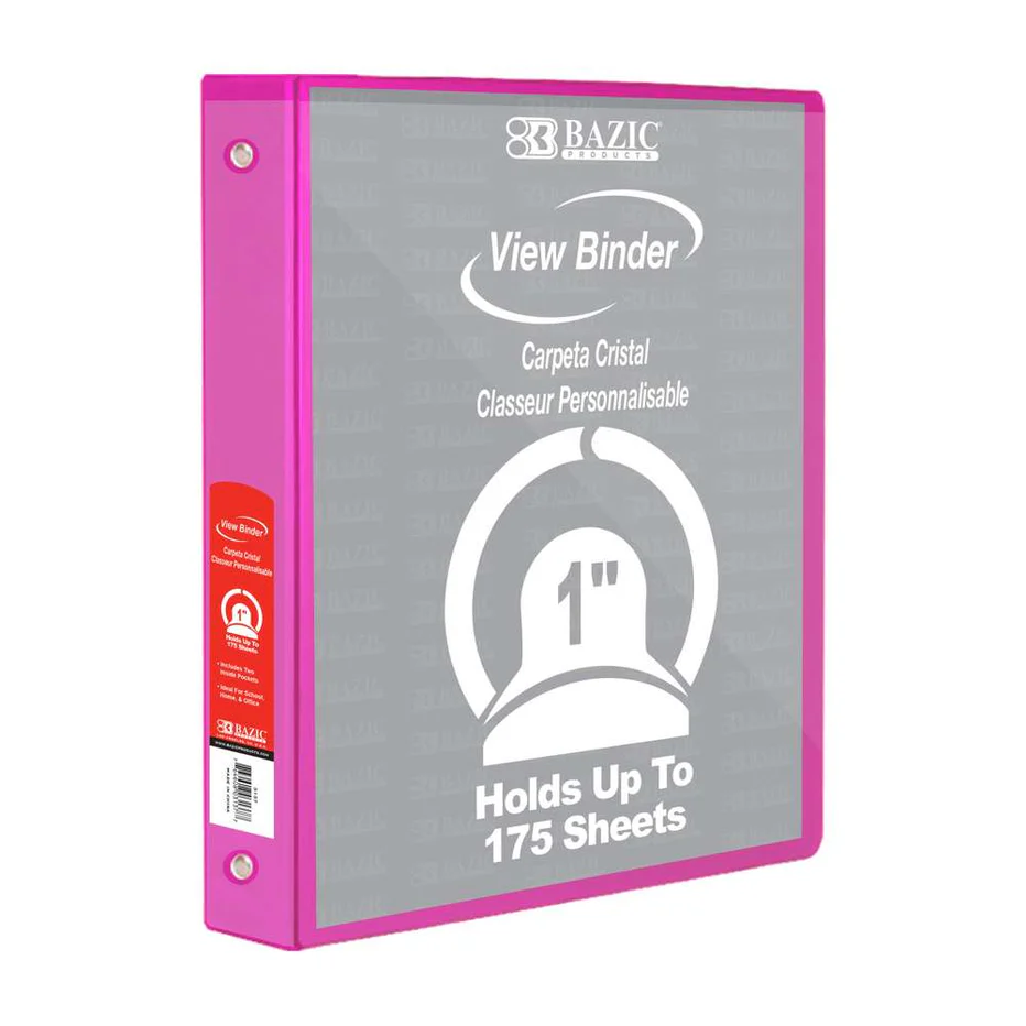 1" Round Ring View Binder, Assorted, Each