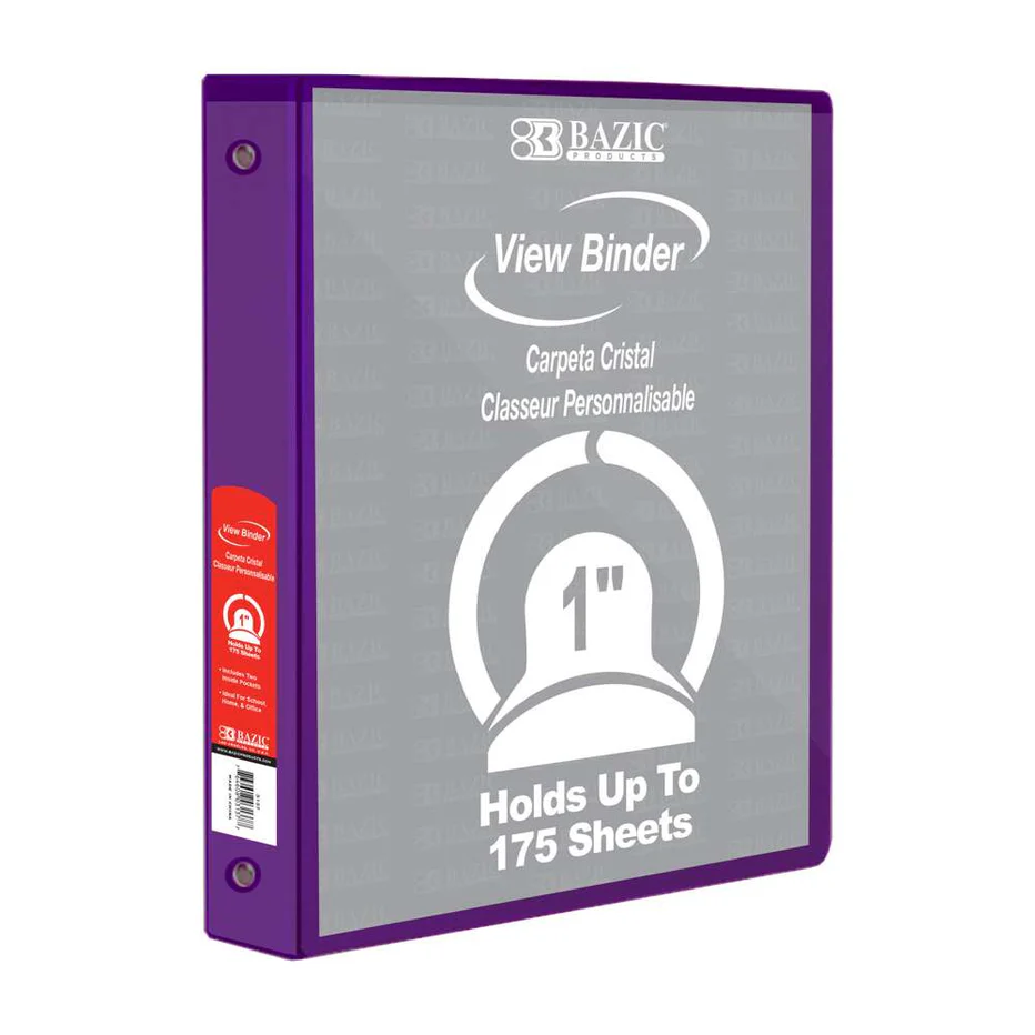 1" Round Ring View Binder, Assorted, Each