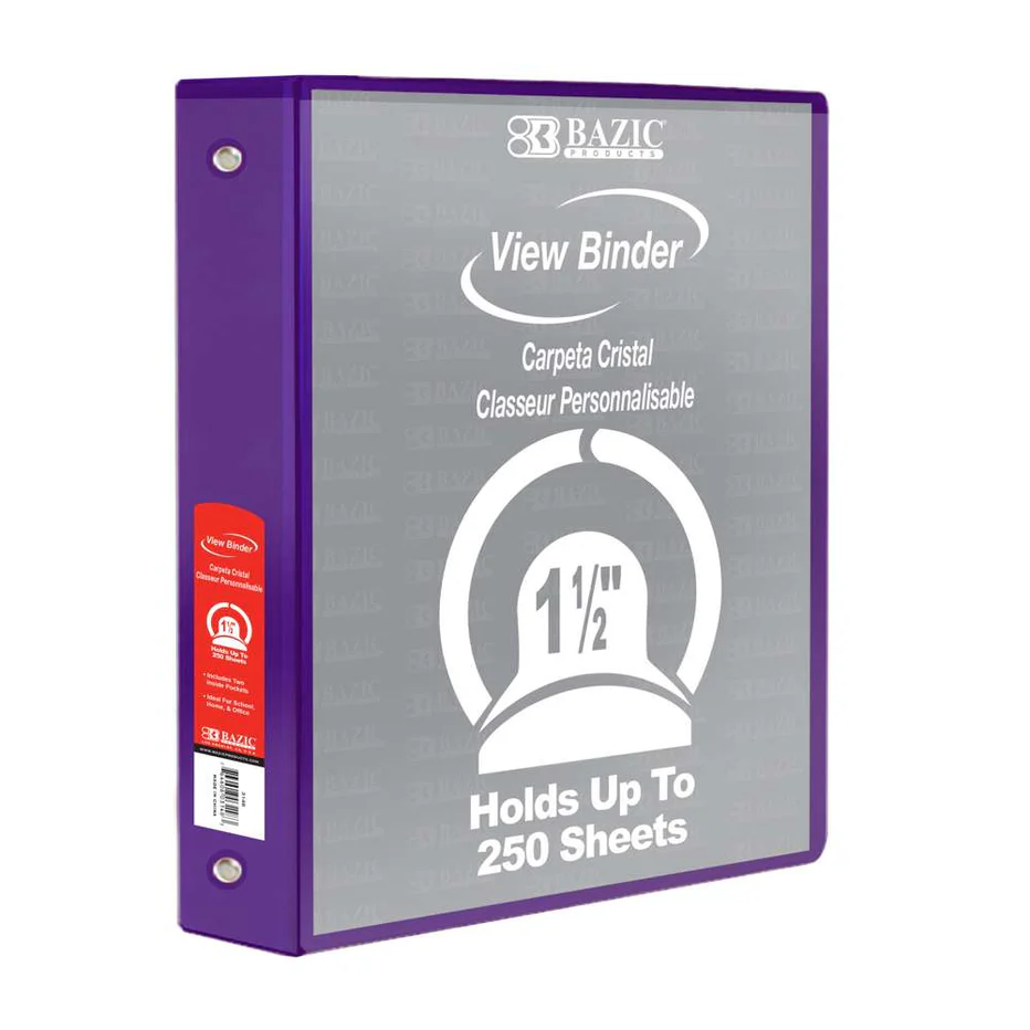 1.5" Clear View Binder, Assorted Colors