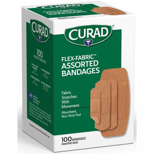 Curad Flex-Fabric Bandages, Assorted Sizes, 100/BX