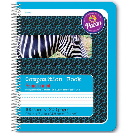 Spiral Composition Book, Blue, Zebra