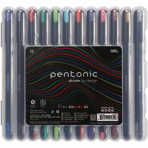 Pentonic Gel Pen Set, Assorted, 12/Pack