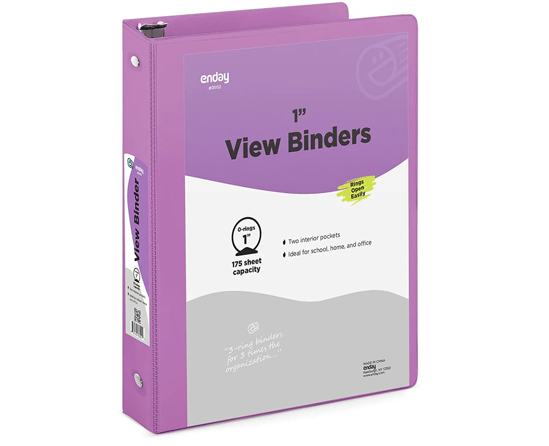 1" Round Ring View Binder, Assorted, Each
